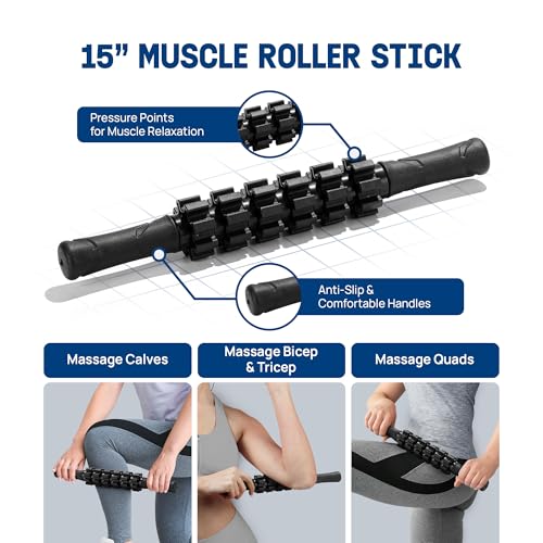 Yes4All Foam Muscle Roller Set, 7-in-1 High-Density Set of Back Roller, Fascia Massage Tool, Stretch Strap, Spiky, Peanut & Smooth Massage Balls, Carry Bag - Ideal for Muscle Care & Relaxation - color: Black - Set 7in1, size: 12-inch (Pack of 1)