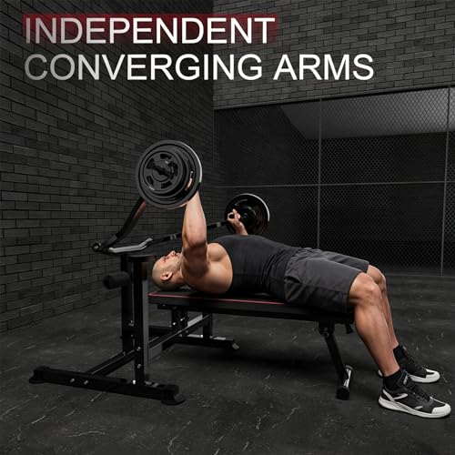 Chest Bench Press Machine, Home Gym Workout Bench Equipment with Independent Converging Arms, Adjustable Flat Incline Bench for Chest, AB Workouts, Shoulder
