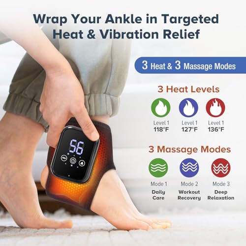 2 PCS Cordless Ankle Massager for Pain Relief, Foot Massager for Neuropathy, Ankle Heating Pad with Massage, Foot Ankle Massager, Heated Foot Massager, 3 Heat Levels, 3 Massage Modes, Black - color: Black, size: 2 PCS