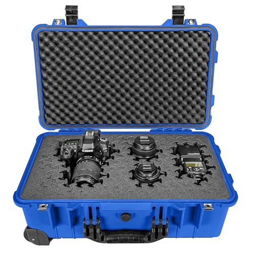 Eylar 22" Carry-On Roller Hard Case With Ragar Reconfigurable & Reusable XP Crosslink Foam, Waterproof, Shockproof For Equipment, Drones And Cameras, TSA Standard (2 Ragar Layers) (Blue) - color: Blue