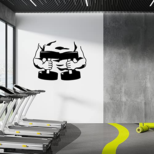 Fitness and Gym Wall Decals with Part of Sportsman Doing Exercises - Home Fitness Gym Vinyl Decals with Man Lifting Dumbbells - Window Door Wall Gym Vinyl Decal - color: Dec 10