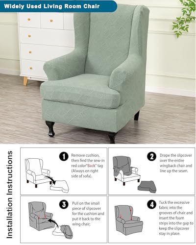 CRFATOP 2 Piece Stretch Wingback Chair Cover Jacquard Wing Chair Slipcovers Spandex Fabric Wingback Armchair Covers with Elastic Bottom for Living Room Bedroom Wingback Chair,C24 - color: Color C24