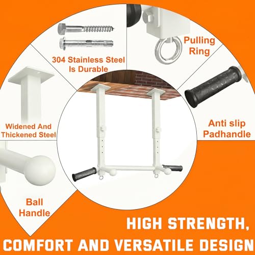 Ceiling Mount Pull Up Bar for Garage/Basement/Rafter - Heavy Duty 800LBS Adjustable Height Multi-Grip Chin Up Bar,Ceiling Joist/Beam - color: White