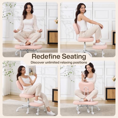 Fizzin Ergonomic Cross Legged Office Chair, Height Adjustable Swivel Desk Chair, Pink - color: Pink