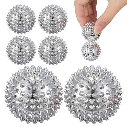 6 Pcs Magnetic Massage Ball for Adults Spiky Massage Ball for Hand Exercise, Pain Pressure and Stress Relief Gifts for Stocking Stuffers(Silver) - color: Silver