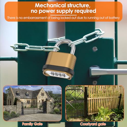 6 Pack Heavy Duty Combination Lock Outdoor, 4-Digit Weatherproof Combo Lock | Resettable Brass Combination Padlock for Gate, Locker, Shed, Garage, Fence, Gym, Storage Unit - color: Gold
