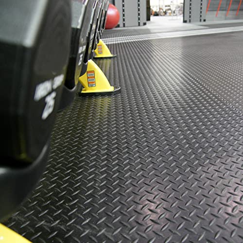 Rubber-Cal Diamond-Plate Rubber Flooring Roll - 3 mm x 4 ft x 15 ft Roll - Black - size: 180"L x 48"W x 0.1"Th