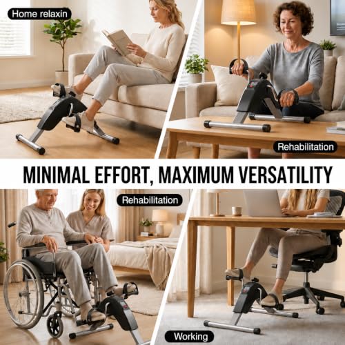 Under Desk Bike Pedal Exerciser for Leg & Arm | Foldable Mini Exercise Bike with LCD Display for Home & Office - color: BLACK