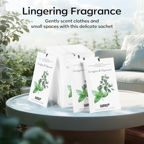 MYARO 12 Packs Eucalyptus Mint Scented Sachets for Drawer and Closet, Long-Lasting Closet Sachet Bags Drawer Deodorizers Fresh Scents, Home Fragrance Air Freshener - color: Eucalyptus Mint