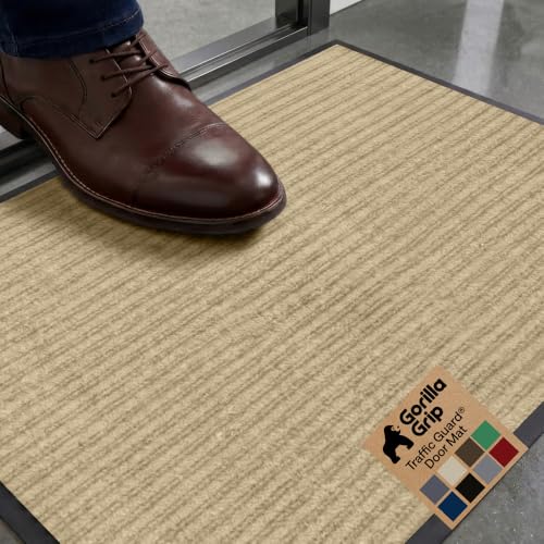 GORILLA GRIP Waterproof Traffic Guard Door Mat, Indoor and Outdoor Heavy Duty Entryway Mats, Strong Backing Commercial Utility Rugs, Office Hallway, Garage and Patio, Low Profile Runner, 29x17, Beige - color: Beige, size: 29" X 17"