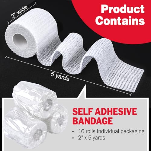 AZEN 16 Pack Self Adhesive Bandage Wrap Pink, 2" X 5 Yards Elastic Cohesive Bandage Wrap, Athletic Tape, Vet Wrap, Ankle Tape, Tattoo Grip Tape Wrap (White) - color: White, size: 2 Inch