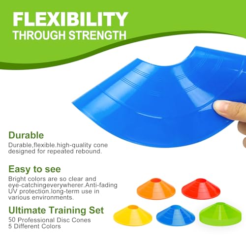 Ashsajkd(Set of 25/50/100 - Agility Soccer Cones with Carry Bag and for ， Football Cones for TrainingFootball, Basketball, Coaching, Agility Cones for Indoor and Outdoor Games - color: B-50 Pack Multi-Color