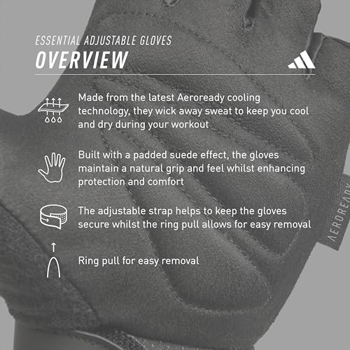 adidas Essential Training & Weightlifting Gloves, Fingerless Workout Gloves - color: White, size: Small