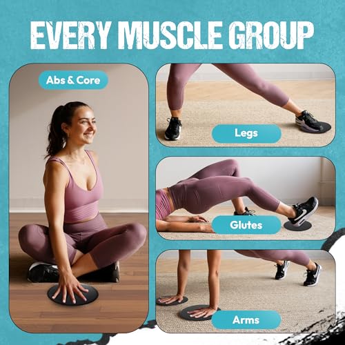 Gliding 9” Sliders for Working Out on Any Floor, 1 Pair + 4 Videos | The Original Exercise Gliders, Discs for Full Body Fitness, Pilates, Core, Physical Therapy and Resistance Workouts - color: Black