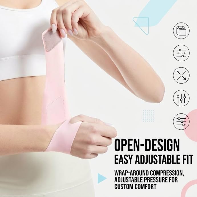 2 Pack Ultra-Thin Wrist Brace, Pink Adjustable Elastic Wrist Support for Carpal Tunnel, Wrist Wraps for Left/Right Hand, Fit for Work, Sports, Daily Use for Women & Men
