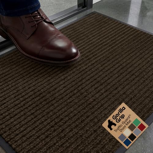 GORILLA GRIP Waterproof Traffic Guard Door Mat, Indoor and Outdoor Heavy Duty Entryway Mats, Strong Backing Commercial Utility Rugs, Office Hallway, Garage and Patio, Low Profile Runner, 29x17, Brown - color: Brown, size: 29" X 17"