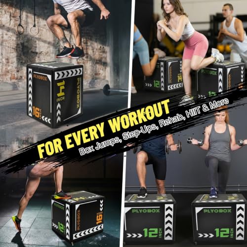 Soft Plyo Box 12/14/16 in Foam Jump Trainer for Home Gym - size: 16+Black