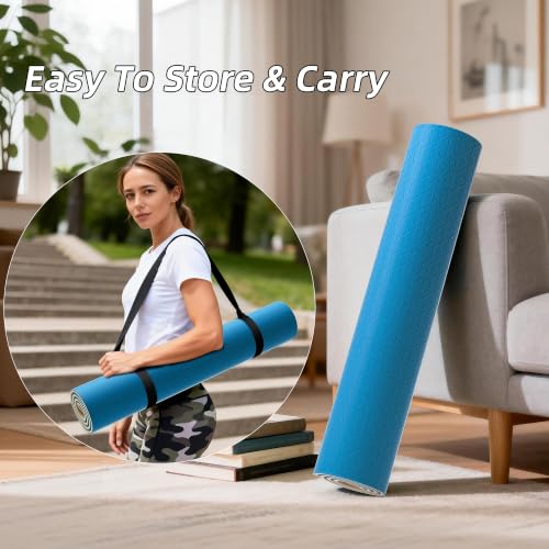 HAHE Wide Yoga Mat 72"x32"x0.4" Thick Pilates Mat with Carrying Strap | Exercise Mats for Home Workout, Wide Non-slip Exercise Mats, Double-Sided POE Fitness Mat for Yoga, Pilates & Travel - color: Blue+Milk Coffee