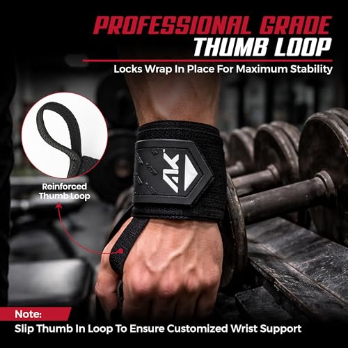 AKTV8 Wrist Wraps for Weightlifting, 18"&24" Heavy Duty Stiff Wrist Support | 3inch Wide Firm Elastic, Reinforced Thumb Loop, Built for Heavy Bench Press, Overhead Press, Powerlifting & Strength Training - color: Black, size: 24 Inches
