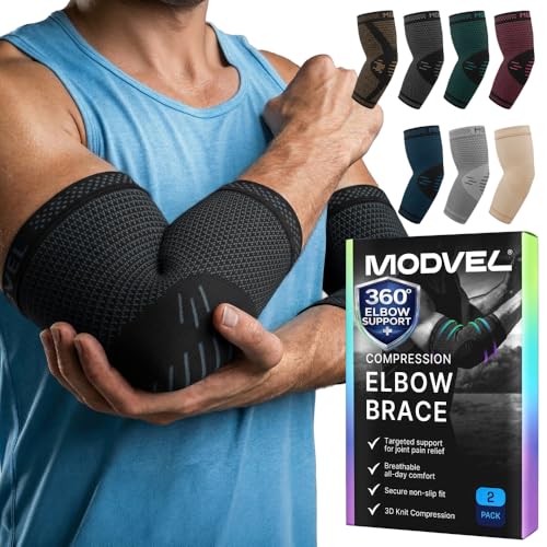 Modvel 2 Pack Elbow Brace for Tendonitis and Tennis Elbow Brace for Women and Men, Elbow Compression Sleeve for Pain Relief and Recovery – Elbow Sleeves Weightlifting Men, Sports & Workout, Arm Brace - color: Black, size: Large