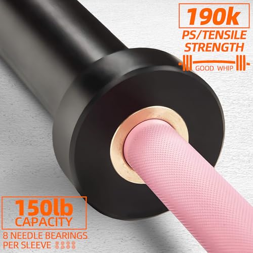 Fitvids Olympic Cerakote Barbell for Home & Commercial Gyms, 190K PSI Tensile Strength Rated for up to 1500LB Capacity - color: Pink