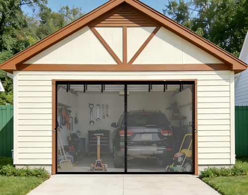 Magnetic Garage Door Screen 11x11 FT for 1 Car Garage, 11x11FT Fiberglass Screen Door, Heavy Duty Privacy Garage Net Screen, Hands-Free with 8 Roll Up Straps for Patio, Outdoor, Gym, Sun House Porch - size: 11x11ft