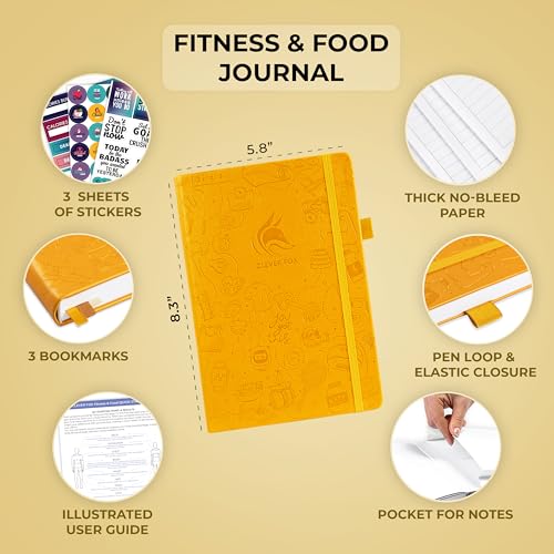 Clever Fox Fitness & Food Journal, Workout Planner, 5.8"x8.3" Amber Yellow | Lasts 3 months, undated hardcover exercise & weight loss journal for women, gym, diet, meal tracker, calorie counter book - color: Amber Yellow, size: A5 (5.8'' x 8.3'')