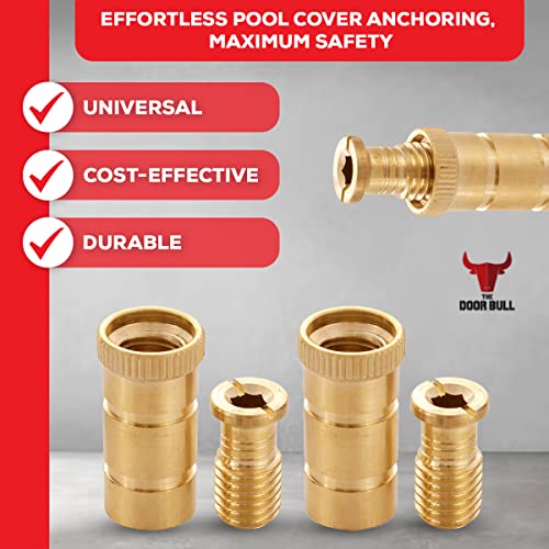 The Door Bull Brass Pool Cover Anchors for Concrete & Pavers Deck | Universal Size Fits 3/4" Hole, Ideal for Inground Pool Safety Covers, Durable & Easy to Install - 5 Pack - size: 5 Pack