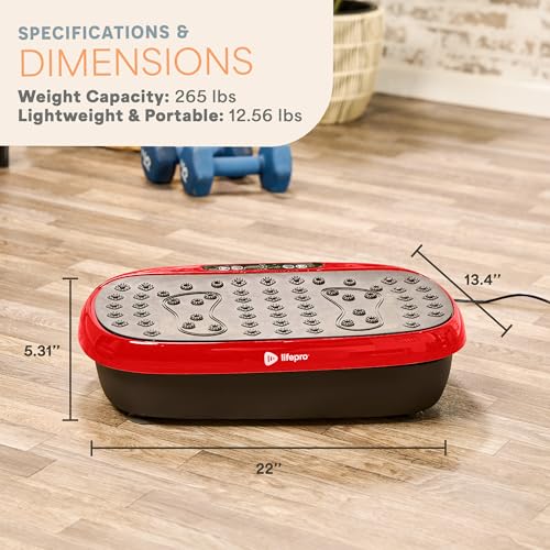 Lifepro HexaPlate Lite Vibration Plate Exercise Machine — Magnetic Acupoints, 99 Speeds & 10 Presets Vibration Platform Machine with Resistance Bands — Vibrating Plate for Lymphatic Drainage & Toning - color: Red