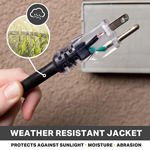 Thonapa 12 Gauge Extension Cord 50 Ft Outdoor - 12/3 Heavy Duty, 3 Prong | SJTOW Oil Resistant Black Cable, Lighted End, Grounded Plug, For Job Sites, Garden & Major Appliances - color: Black, size: 50 Foot