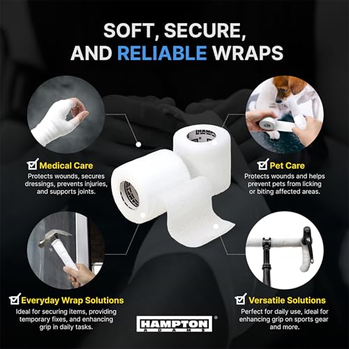 Hampton Adams | As Seen on Shark Tank | Self Adhesive Bandage Wrap (14-Pack) | 15ft | Pet Safe | Breathable Athletic Elastic Cohesive Bandage for Sports Injury Ankle Knee Wrist sprains (White) - color: White