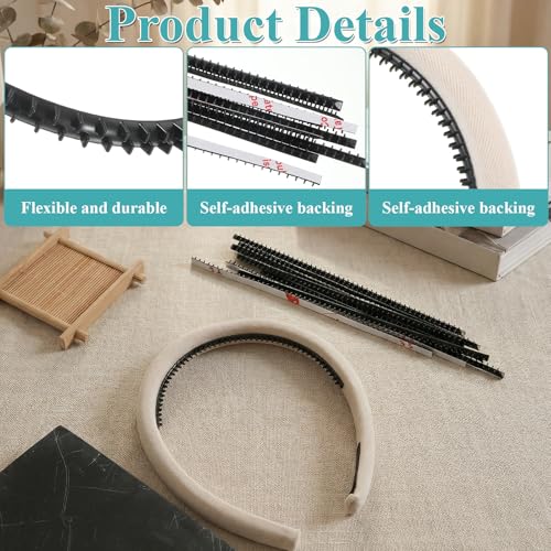 Larrel 10 Pcs Self-Adhesive Teeth Headband, 5MM Wide DIY Silicone Headband Teeth Strips, Anti-Slip Headbands with Teethes for Women Girls Hair Accessories DIY Craft