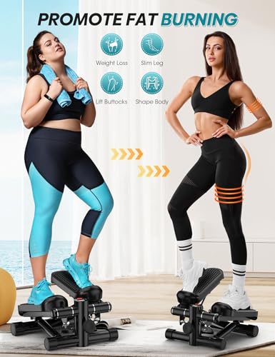 Mini Stepper for Exercise at Home, 330LBS Portable Stair Climber Machine | Includes resistance bands, adjustable height stair stepper with LED monitor for full body workout