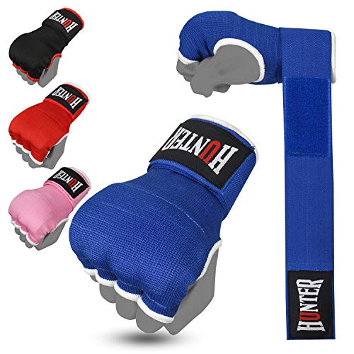 HUNTER Gel Boxing Hand Wraps for Men & Women, Quick Inner Gloves with Wrist Support for MMA, Muay Thai, Kickboxing & Martial Arts Training, Knuckle Protection (Pair) - color: Blue, size: Small-Medium