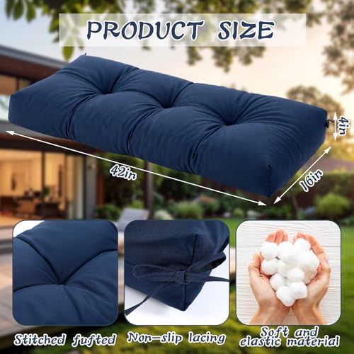 Tudomro Blue Waterproof Outdoor Bench Cushion 42x16x4 Inch Patio Furniture Cushion Mat for Outdoor/Indoor Extra Thick Lounge Bench Mat for Beach Lawn Garden - color: Blue
