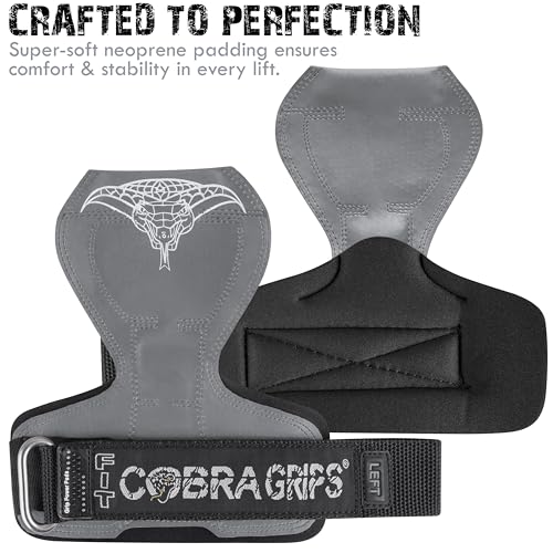 Cobra Grips Weight Lifting Gloves with Adjustable Neoprene Padded Wrist Wraps - Heavy Duty Alternative to Power Lifting Hooks for Deadlifts - color: FIT Gray Rubber, size: 4.25 - 7.0"