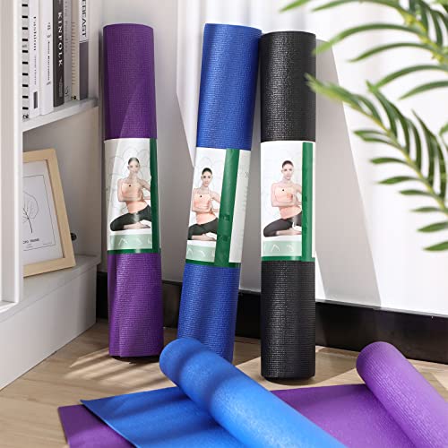 Amylove 12 Pieces Yoga Mats Bulk 68x24x0.12 Inch Exercise Non Slip Fitness Workout Mats for Women Men Home Workout Gym Yoga - color: Black, Dark Purple, Dark Blue