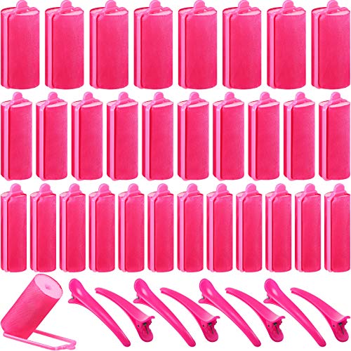 40 Pieces Sponge Hair Rollers Satin Rollers Silk Foam Roller Women Hair Curlers with Duck Teeth Clips for Hairdressing Styling(Rose Red) - color: Rose Red