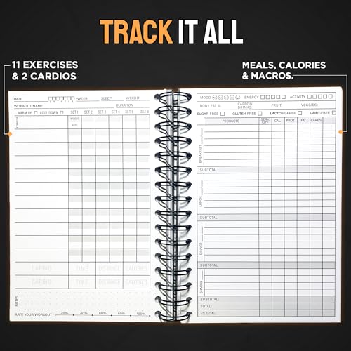 Nextnoid Hardcover Fitness & Food Journal - Nutrition & Workout Planner for Men & Women - A5(5.7" x 8.3") Sturdy Workout Log Book to Track Diet, Gym & Home Workouts - color: A.Black, style: Fitness & Meal