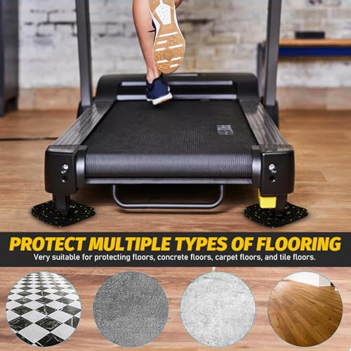 PRETYZOOM 6 Pcs High-Density Rubber Shock Absorbing Treadmill Mats, Non-Slip Vibration Damping Pads for Floor Protection and Soundproofing, Exercise Equipment Pads for Home Gym Use