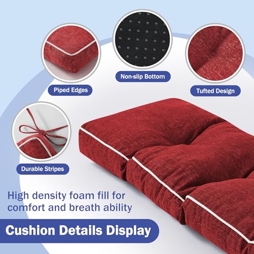 IPYNBAP Bench Cushion, 36 x 14 Inch Patio Furniture Cushions with Durable Ties, Soft Memory Foam Bench Cushions for Indoor/Outdoor Furniture with Non-Slip Bottom, Kitchen&Dining, Red - color: Red, size: 36*14+4”