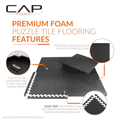 CAP Puzzle Exercise Mats | 1” Thick EVA Interlocking Foam Tiles for Home Gym Flooring | Multiple Options - color: Diamond - Blue, style: 24 Tiles (96 SQ FT)