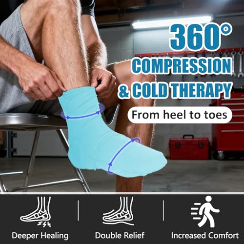 Reusable Cold Therapy Socks, Ice Pack for Feet Heels Injuries Swelling, Hot and Cold Therapy Socks for Plantar Fasciitis Neuropathy Chemotherapy Pain Relief for Foot Ankle (Green) - color: Green