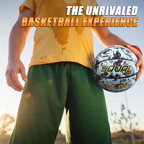 SQUAD NightPlay Reflective Basketball Size 5, Size 7 - Cool Holographic Glow Basketball for Night Game, Ideal Gift for Boys Girls 10-14 Year Old, Cool Teen Toys - color: Camo Blue, size: Size 7