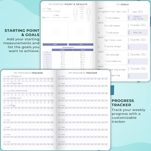 Clever Fox Fitness & Food Journal, Workout Planner, 5.8"x8.3" Aquamarine | Lasts 3 months, undated hardcover exercise & weight loss journal for women, gym, diet, meal tracker, calorie counter book - color: Aquamarine, size: A5 (5.8'' x 8.3'')