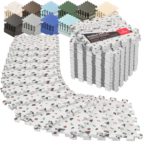 bemaxx Gym Mats Set - 18 pcs EVA Interlocking Foam Floor Tiles (12.6"x12.6"x0.4") 18sqft Protective Gym Flooring Sports Home Workout Exercise Mats Puzzle Garage Fitness Play-Room Pool Treadmill Bike - color: Confetti, size: 18 Tiles | 18 sq ft