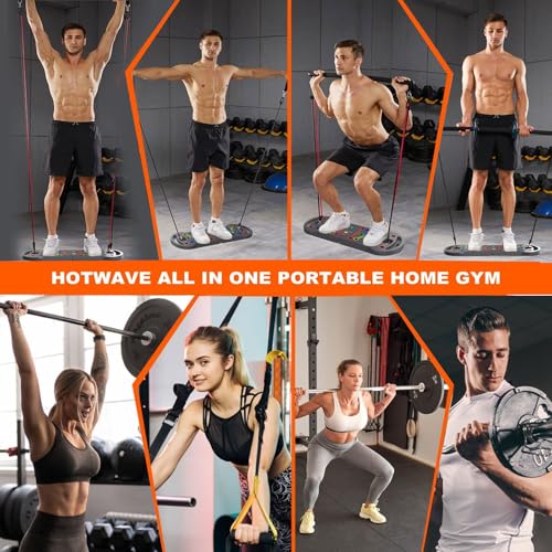 HOTWAVE Portable Exercise Equipment with 16 Gym Accessories,20 in 1 Push Up Board Fitness,Resistance Bands with Ab Roller Wheel,at Home Workout for Men