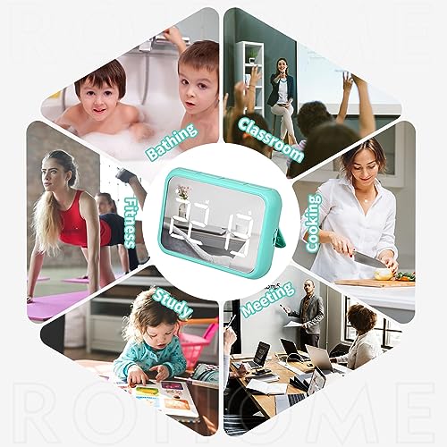 Digital Large Display Visual Timer Stopwatch for Kitchen Teacher School Classroom Cooking, Night Light Magnetic Bathroom Makeup Mirror LED Stop Clock Timer, 99 Minutes Countdown, Loud/Silent (Green) - color: Green