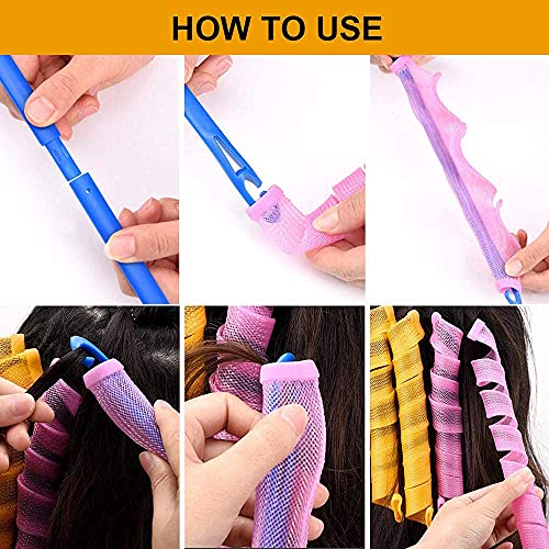 40pcs Heatless Spiral Hair Curlers for Long Hair - Heatless Curls Overnight 22inch Magic Hair Rollers No Heat Curlers for Women Kids - color: Pink&Orange