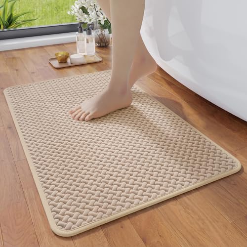 YDKGL Bathroom Rugs Non Slip, Super Absorbent Quick Dry Bath Mats for Bathroom, Foam Weave Texture Thin Bath Rugs Washable with Rubber Backing Fit Under Door Outside Shower, 20” x 31“ - color: Brown, size: 20” X 31“